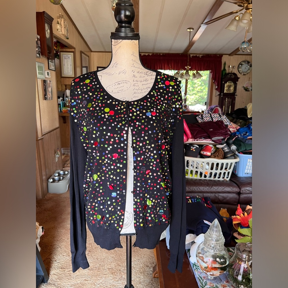 Vintage Sequin Button-Front Cardigan very colorful and fun.